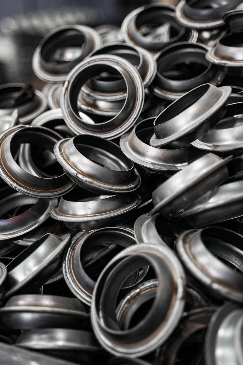 Stack of steel pipe flanges