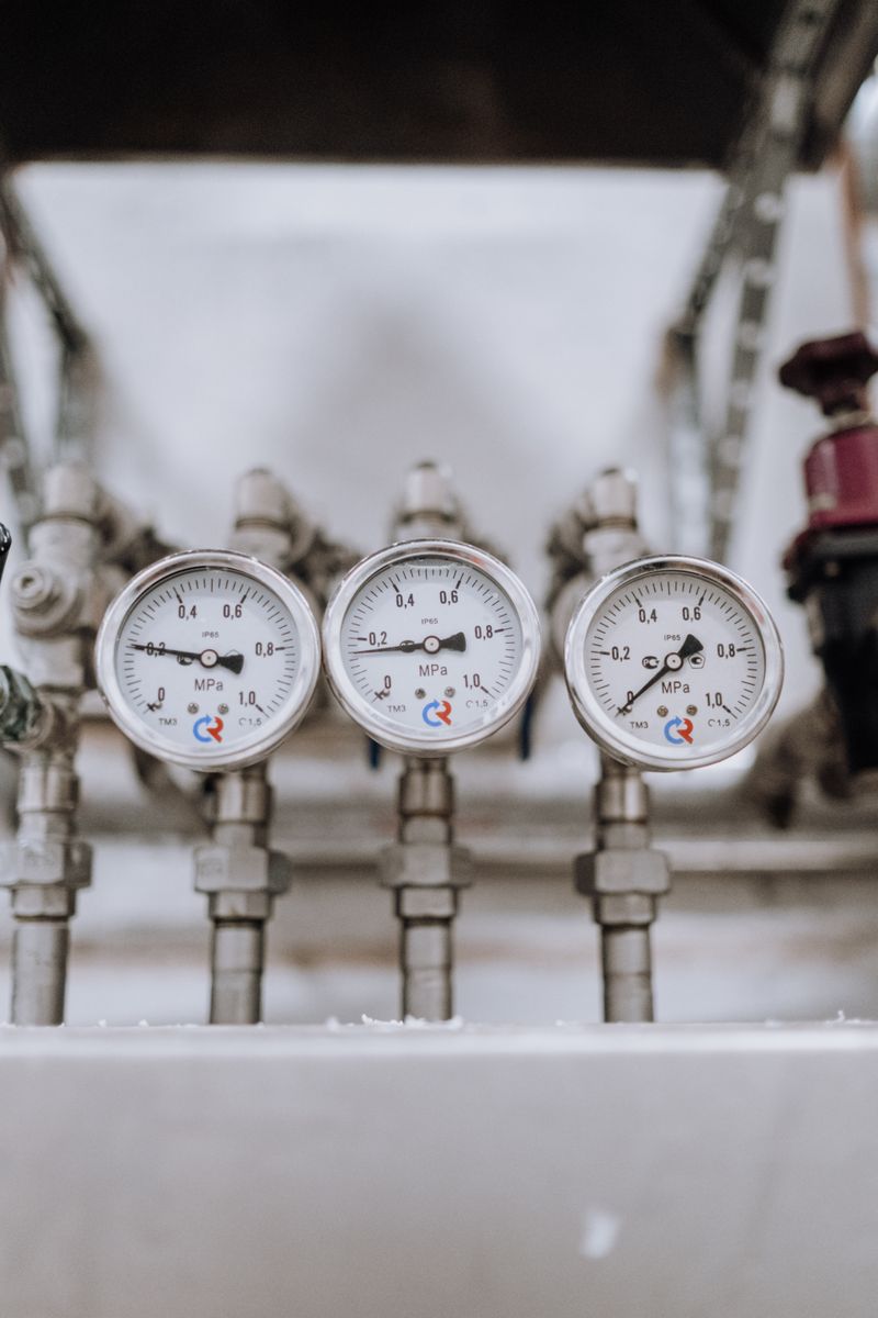 Industrial pressure gauges on process pipework